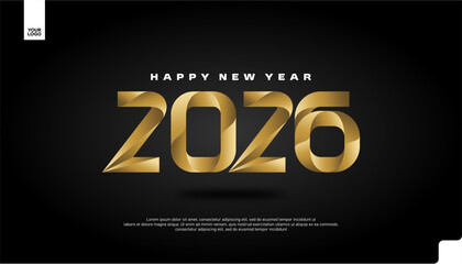 Happy New Year 2026 Golden Luxury Banner Vector with Elegant Typography