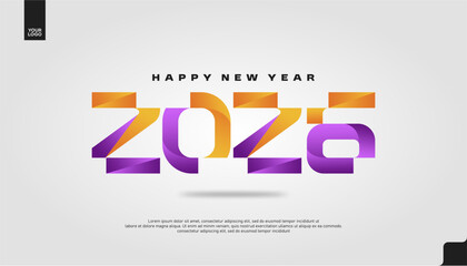 Happy New Year 2026 Gradient Typography Banner in Vibrant Purple and Orange Colors
