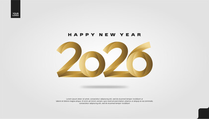 Obraz premium Happy New Year 2026 Golden Luxury Banner Vector with Elegant Typography