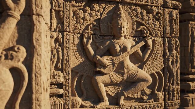 Ancient Artistry Intricate Stone Carvings of Celestial Musician at the Konark Temple, Odisha - A Cultural and Historical Landmark