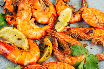 Roasted langoustines prawns.