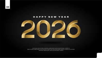 Happy New Year 2026 Golden Luxury Banner Vector with Elegant Typography
