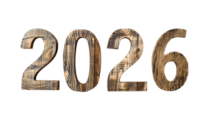 2026, new year greetings, 3D wooden numbers isolated on white or transparent background, png cut out2026, new year greetings, 3D wooden numbers isolated on white or transparent background, png cut out