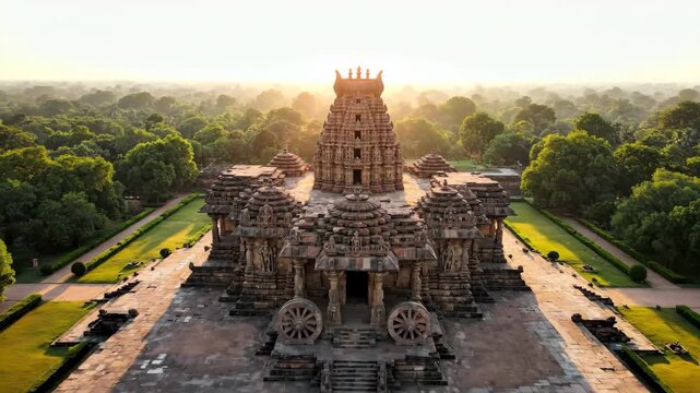 Majestic Aerial View of Konark Sun Temple at Sunrise, India s Rich Cultural Heritage and Architectural Marvel in Odisha