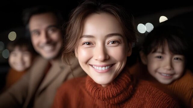 Warm Family Atmosphere Driving on Highway at Night