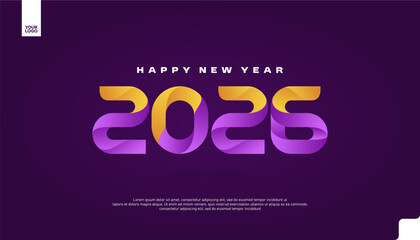 Happy New Year 2026 Gradient Typography Banner in Vibrant Purple and Orange Colors