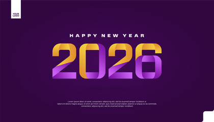 Happy New Year 2026 Gradient Typography Banner in Vibrant Purple and Orange Colors