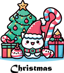 Christmas kawaii logo icon vector .