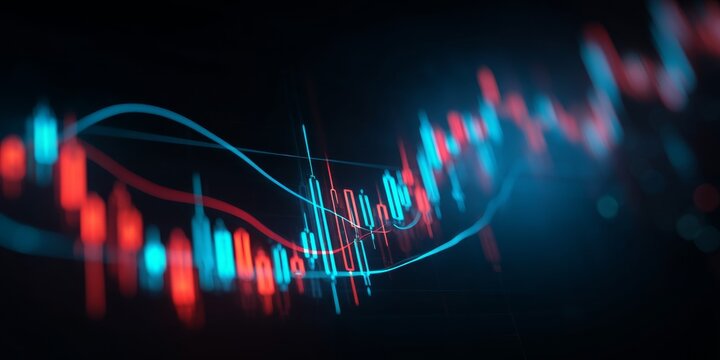 Abstract stock market data chart in blue and red with blurred effect