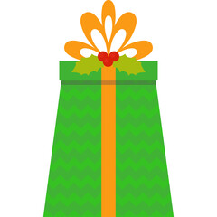 Christmas Gift Box With Orange Ribbon Holly Berries And Red Heart Accent Vector Illustration Transparent Background