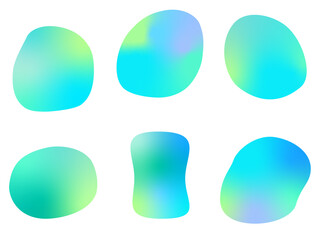 青と緑のグラデーションで描かれた抽象的な流体シェイプのセット