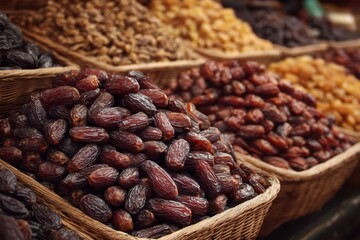 Bulk Dates. Dried Sweet Dates in Bulk at a Market with Sticky and Wrinkled Texture