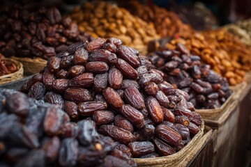 Obraz premium Bulk Dates: Sweet and Sticky Dried Fruit Displayed at Food Market