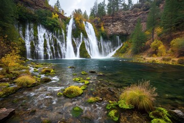 Obraz premium Burney Falls California. Stunning Waterfall in Autumn at McArthur-Burney Park, USA
