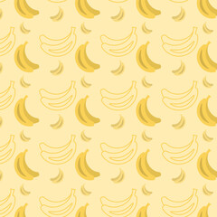 Bright arrangement of banana icons in various styles on a cheerful yellow background. This pattern showcases a fun and playful design perfect for fruit-themed projects or decor.