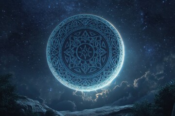 Celtic Moon. Mystic Fantasy Background with Stars and Symbols