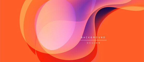 Abstract fluid shapes overlap, creating vibrant orange, pink, purple gradients. Modern design element for backgrounds, presentations.