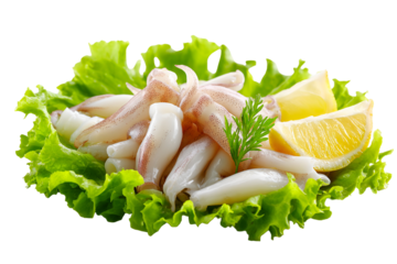 Freshly prepared shrimp salad served on crisp lettuce with a lemon wedge garnish