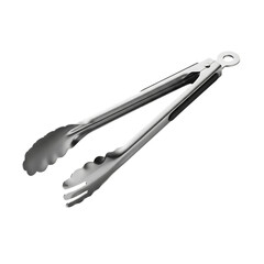Stainless Steel Kitchen Tongs with Scalloped Edges and Black Grips Keywords: kitchen tongs