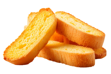 Golden brown toasted bread slices piled against a dark background for a delicious snack