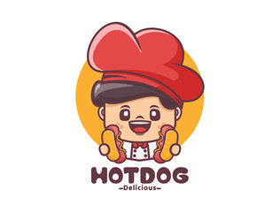 cute chef cartoon with hot dog