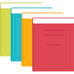 Collection of Four Hardcover Books in Bright Colors Standing Together on a White Background with Clean Lines and Simple Design