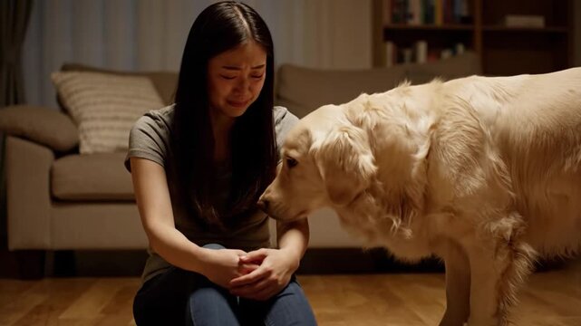 Dog comforting its crying owner with love and empathy