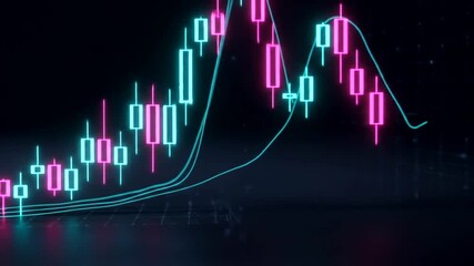 Vibrant stock market chart showing upward trend with neon colors - Powered by Adobe