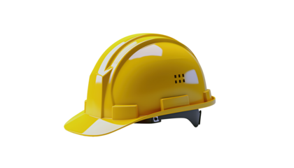 A bright yellow safety hard hat is isolated on a black background suitable for construction work protection equipment concepts