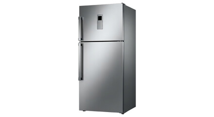 Modern stainless steel refrigerator isolated on transparent background for kitchen