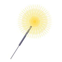 Sparkler cartoon icon. Hand drawn holiday firework symbol. Festive bengal light element, christmas, new year and happy birthday. Colored flat vector illustration isolated on white background