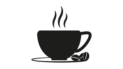 Steaming Coffee Cup Icon: Hot Drink, Morning Energy, Cafe, Breakfast, and Coffee Bean Symbol