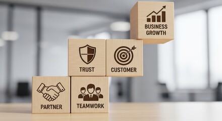 Confident Business Partnership Wooden Icon Showcasing Collaboration, Growth, and Success for Corporate Websites and Presentations.