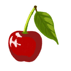 Single Cherry with Leaf Rustic Hand-Drawn Clipart