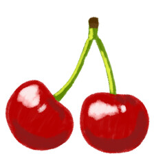 Pair of Cherries on a Double Stem Hand-Drawn Clipart