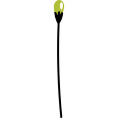 Illustration of a single stylized matchstick with a glowing yellow head and a black stick against a transparent background perfect for festive designs and celebrations