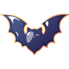 Cute Cartoon Bat Illustration With Dark Blue Wings and Orange Outline On White Background With Subtle Shading And Highlights For Autumn And Halloween Themes