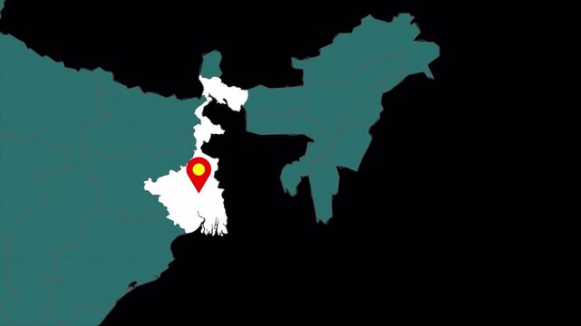 West Bengal Map Location Animation with Transparent Background