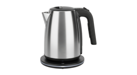 Stainless steel electric kettle isolated on transparent background for kitchen