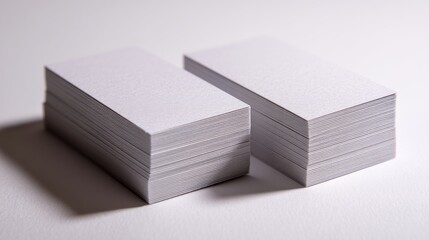 Two stacks of fresh blank white business cards on a clean surface