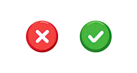 Two circular buttons a red 'X' for wrong and green '?' for right