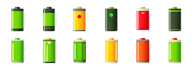 Various battery charge indicators in green, yellow, and red colors