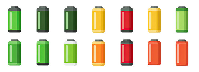Row of battery icons showing different charge levels and colors