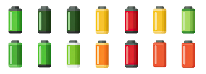 Row of battery icons showing different charge levels and colors