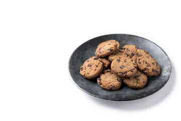 Chocolate chip cookies for breakfast isolated on white background. Copy space