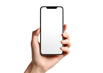 A hand holds a modern smartphone with a blank screen (1)