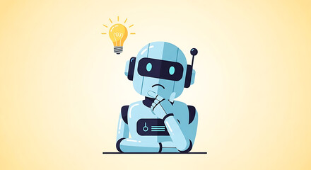 Thinking Robot with Light Bulb Idea: AI Problem Solving, Innovation, and Creative Technology Illustration