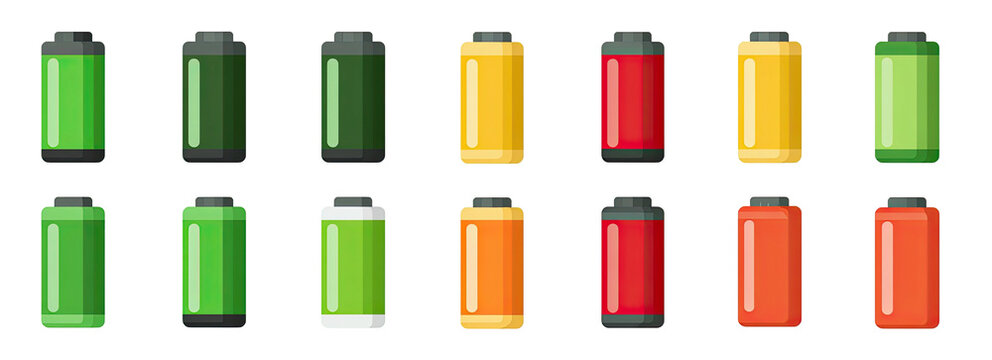 Row of battery icons showing different charge levels and colors