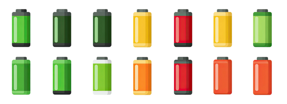 Row of battery icons showing different charge levels and colors