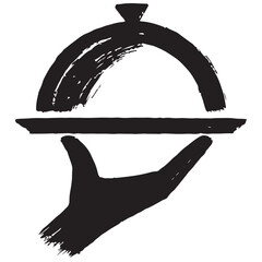 Hand holding tray with dome lid vector illustration